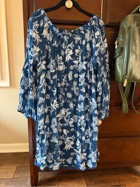Knox Rose Navy Blue Floral Long-Sleeve Peasant Dress